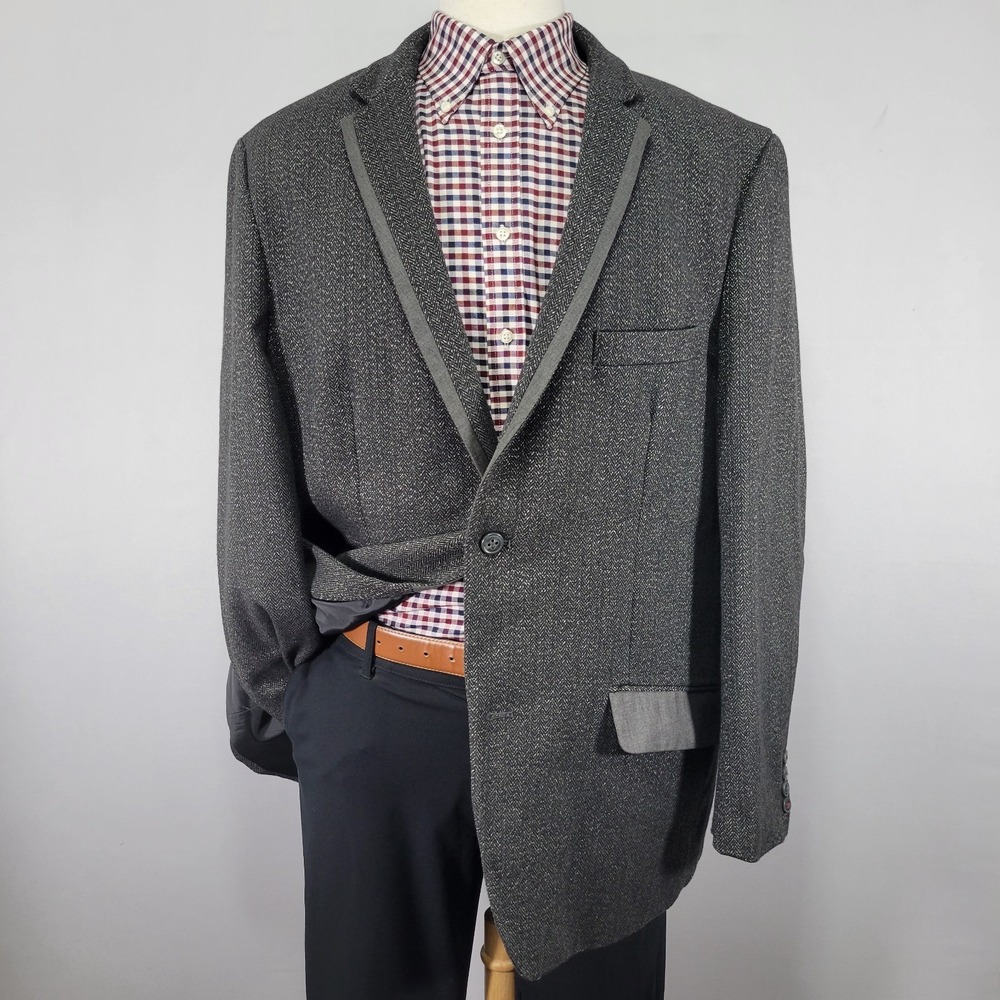 INC International Men's‎ Sport Coat Two Button Gray Herringbone Poly Bend XXL